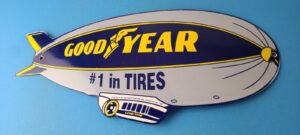 Vintage Goodyear Tires Sign Porcelain Gas Service Blimp Advertising Sign 305879361349