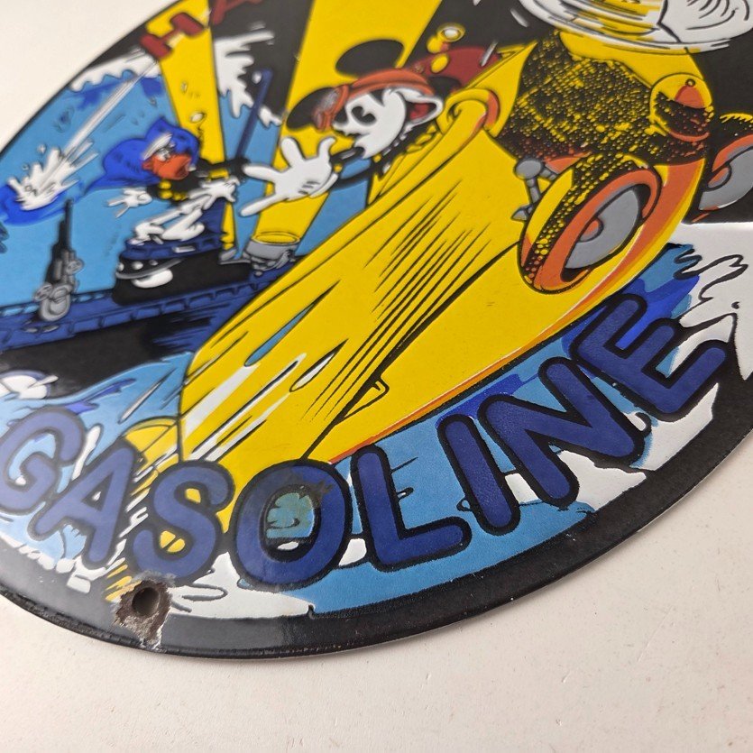 Vintage Harbor Gasoline Sign - Mickey Gas Pump Motor Oil Porcelain Sign - Image 14