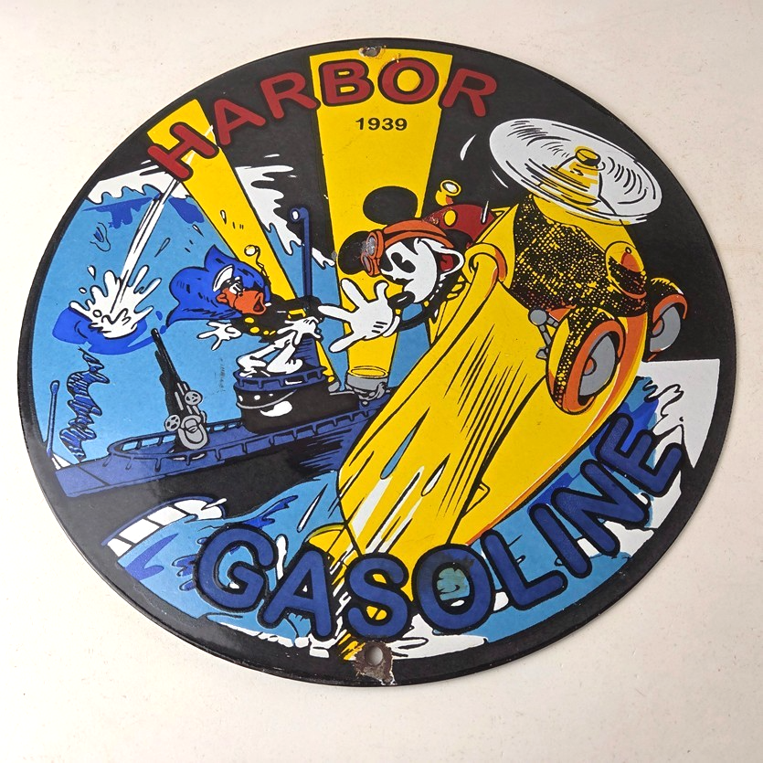 Vintage Harbor Gasoline Sign - Mickey Gas Pump Motor Oil Porcelain Sign - Image 15
