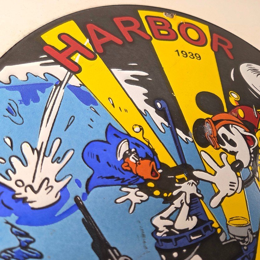 Vintage Harbor Gasoline Sign - Mickey Gas Pump Motor Oil Porcelain Sign - Image 5