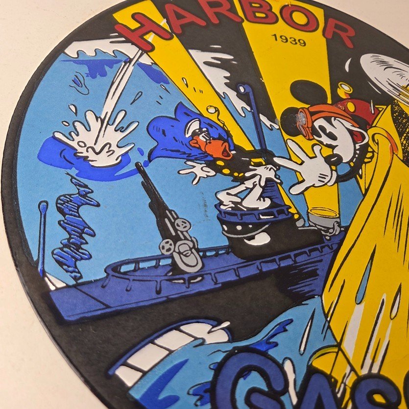 Vintage Harbor Gasoline Sign - Mickey Gas Pump Motor Oil Porcelain Sign - Image 6