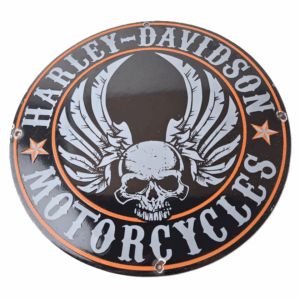 Vintage Harley Davidson Motorcycle Sign - Skull & Wings Gas Pump Porcelain Sign