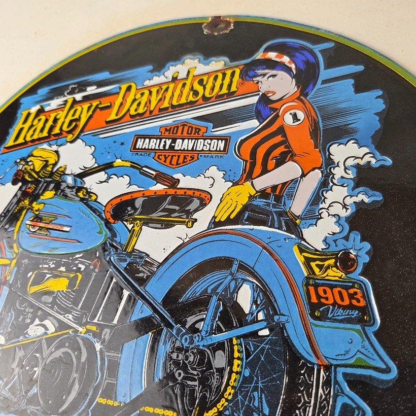 Vintage Harley Davidson Motorcycles Sign - Biker Babe Gas Pump Porcelain Sign - Image 12