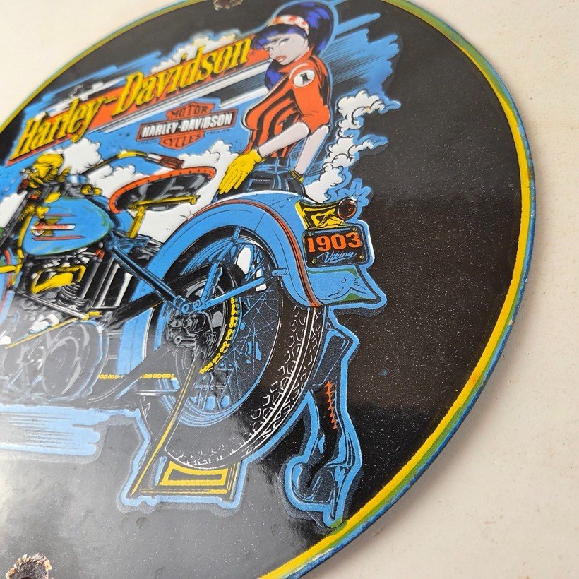 Vintage Harley Davidson Motorcycles Sign - Biker Babe Gas Pump Porcelain Sign - Image 13