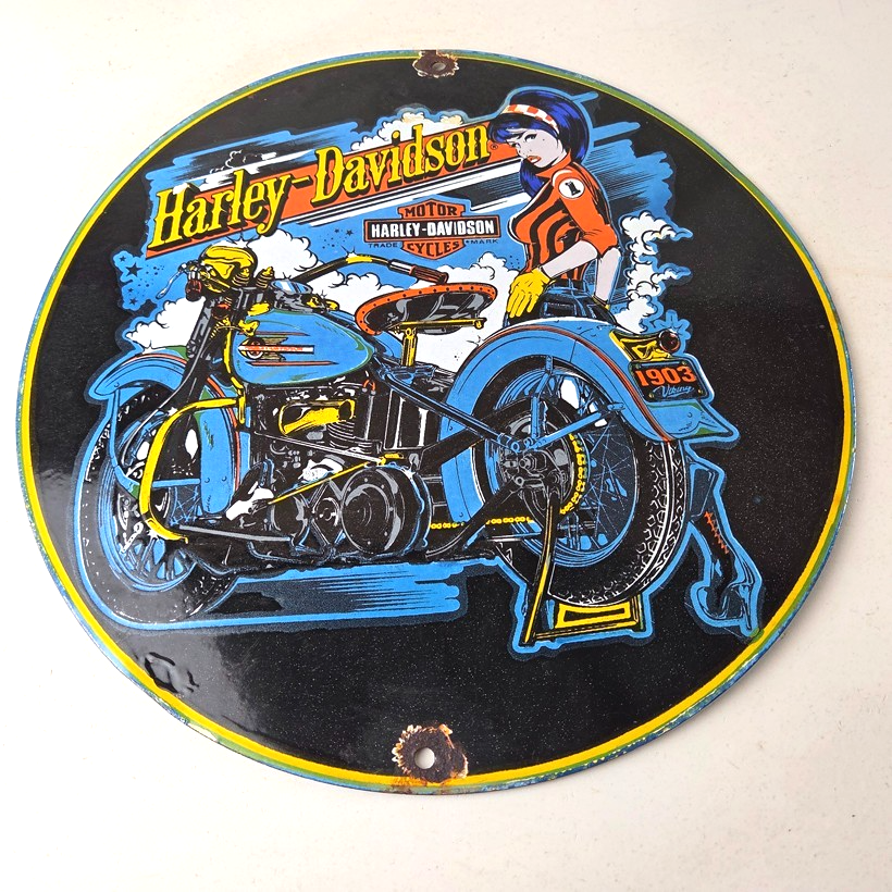 Vintage Harley Davidson Motorcycles Sign - Biker Babe Gas Pump Porcelain Sign - Image 15