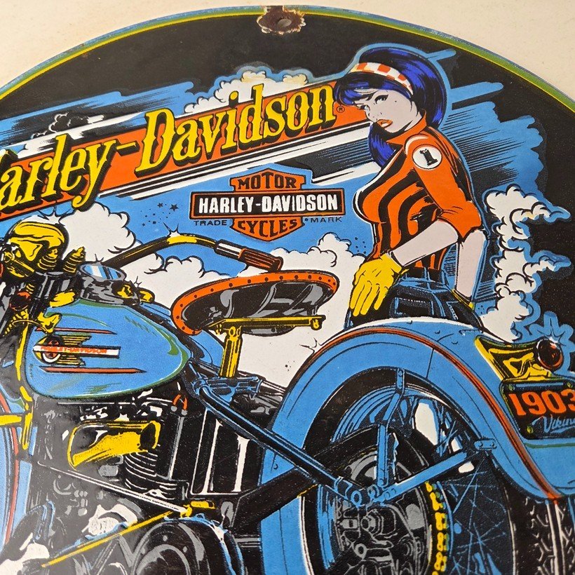 Vintage Harley Davidson Motorcycles Sign - Biker Babe Gas Pump Porcelain Sign - Image 3