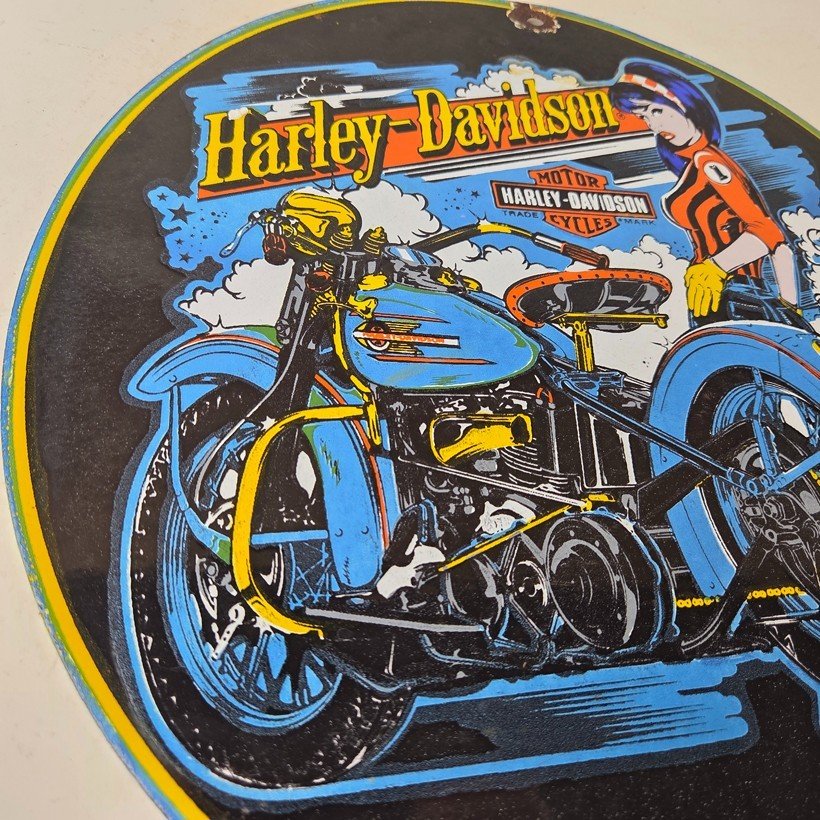 Vintage Harley Davidson Motorcycles Sign - Biker Babe Gas Pump Porcelain Sign - Image 6