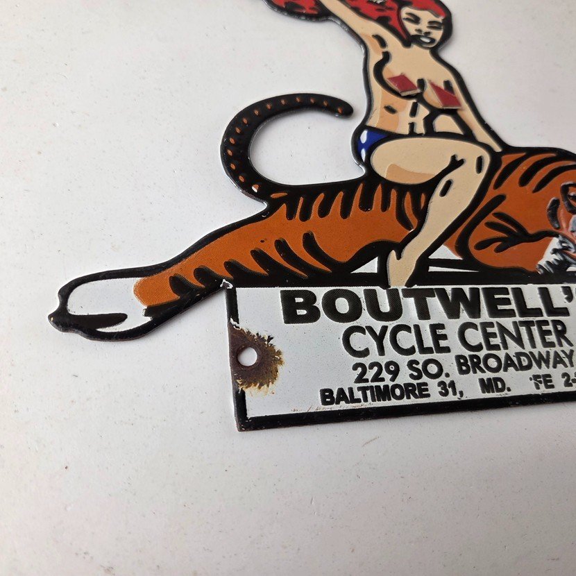 Vintage Harley Davidson Motorcycles Sign - Boutwell's Porcelain Gas Pump Sign - Image 11