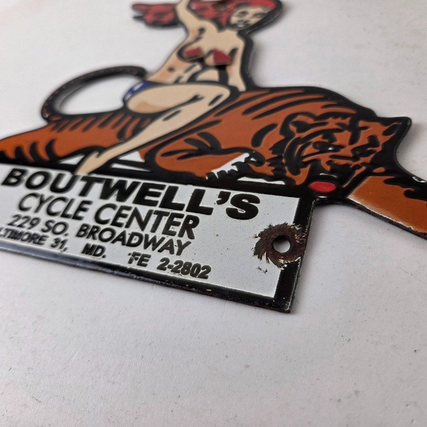 Vintage Harley Davidson Motorcycles Sign - Boutwell's Porcelain Gas Pump Sign - Image 14