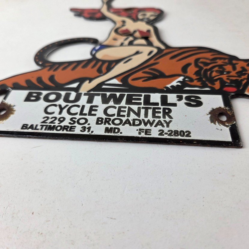 Vintage Harley Davidson Motorcycles Sign - Boutwell's Porcelain Gas Pump Sign - Image 10