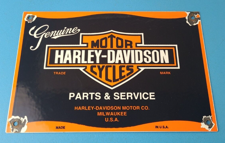 Vintage Harley Davidson Porcelain Motorcycles USA Parts Service Gas Pump Sign 306058536549