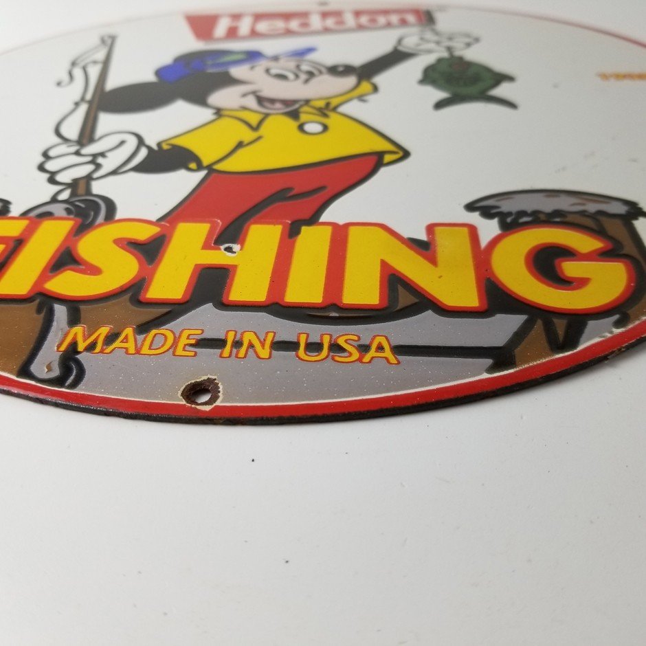 Vintage Heddon Fishing Tackle Sign - Mickey Mouse Gas Pump Porcelain Sign - Image 11