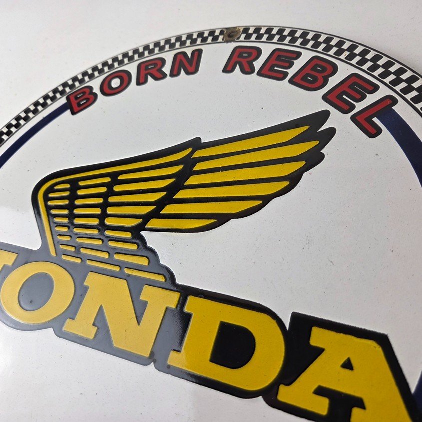 Vintage Honda Born Rebel Sign - Motorcycle Gas Pump Porcelain Sign - Image 12