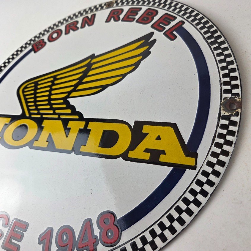Vintage Honda Born Rebel Sign - Motorcycle Gas Pump Porcelain Sign - Image 13