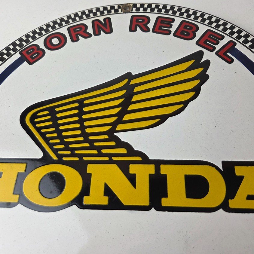 Vintage Honda Born Rebel Sign - Motorcycle Gas Pump Porcelain Sign - Image 3