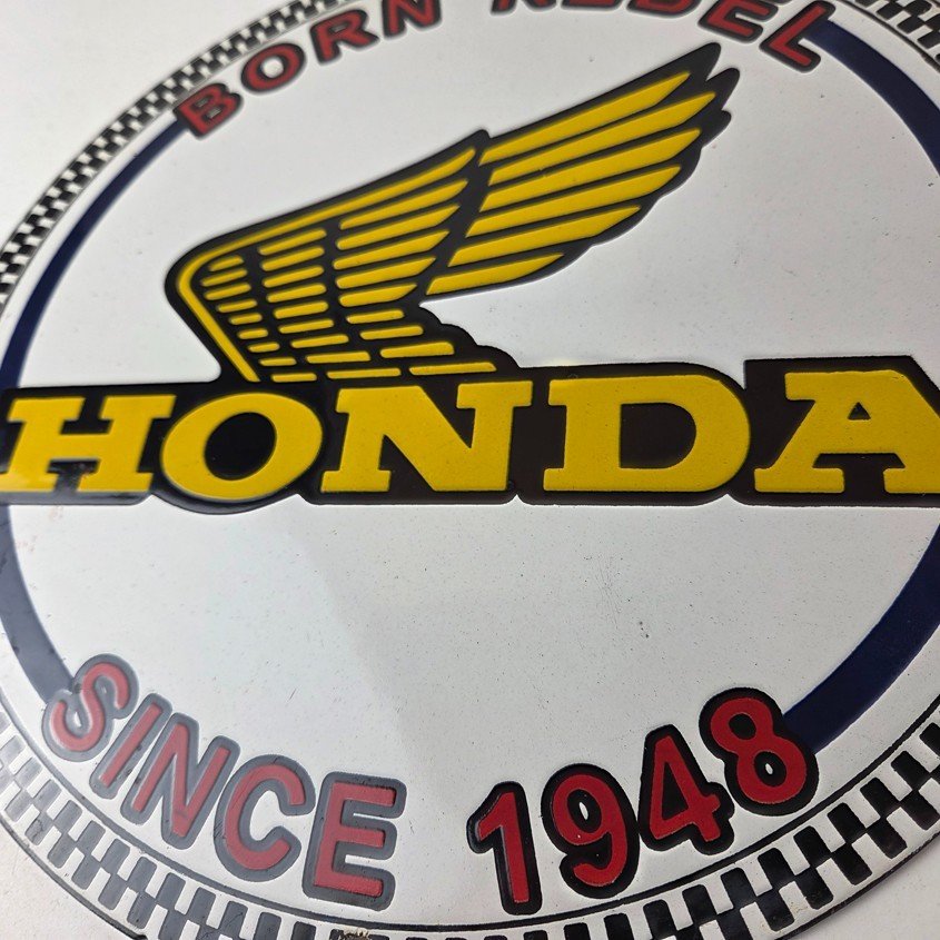 Vintage Honda Born Rebel Sign - Motorcycle Gas Pump Porcelain Sign - Image 4