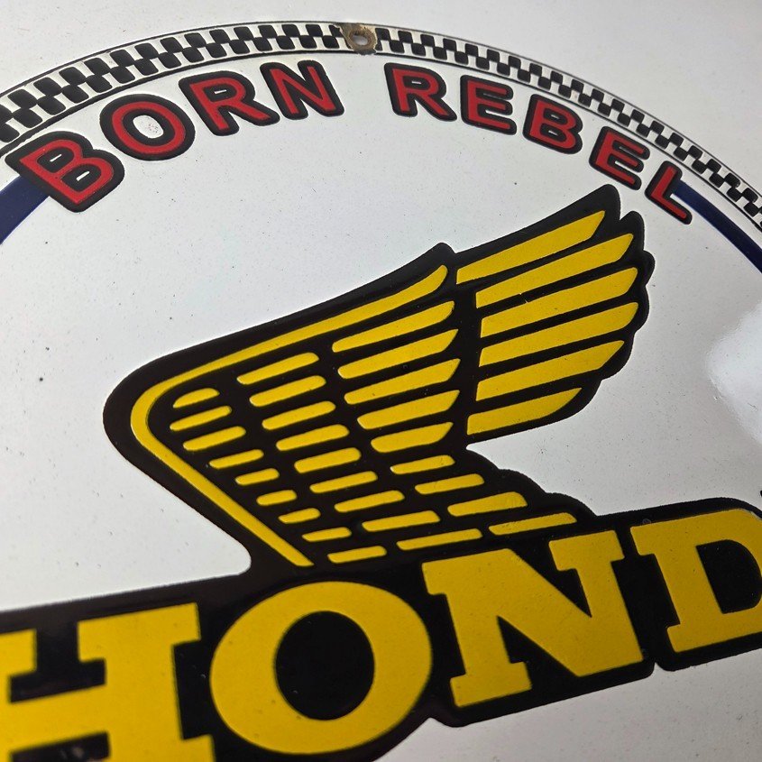 Vintage Honda Born Rebel Sign - Motorcycle Gas Pump Porcelain Sign - Image 5