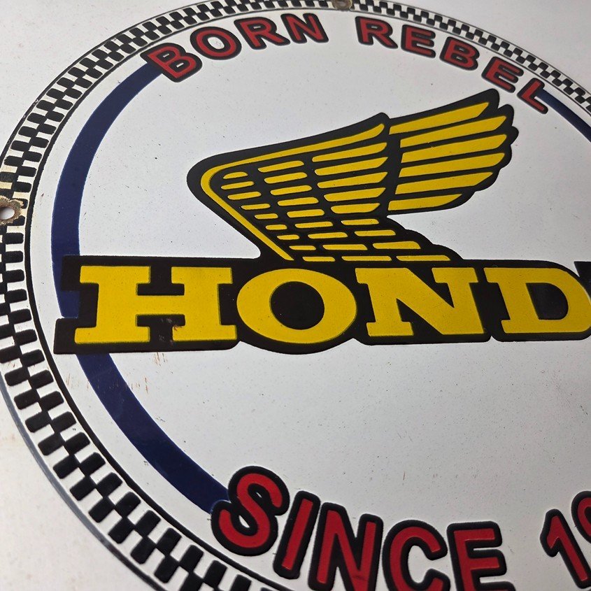 Vintage Honda Born Rebel Sign - Motorcycle Gas Pump Porcelain Sign - Image 6