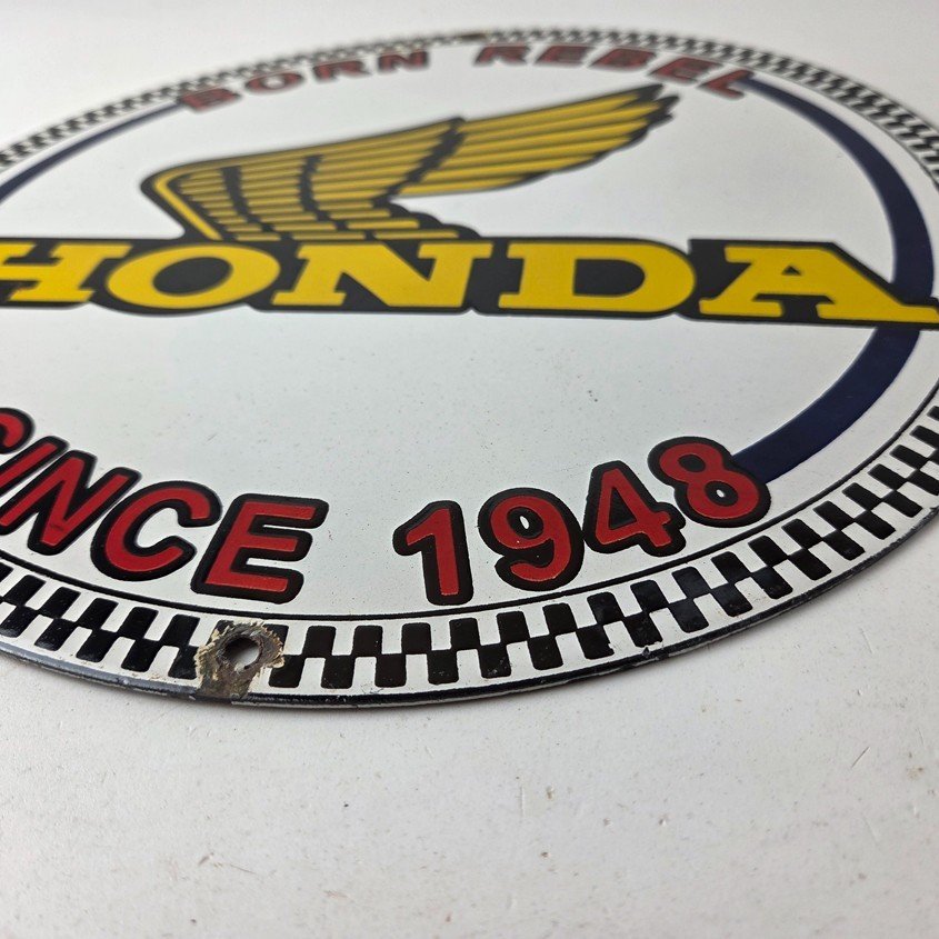 Vintage Honda Born Rebel Sign - Motorcycle Gas Pump Porcelain Sign - Image 10