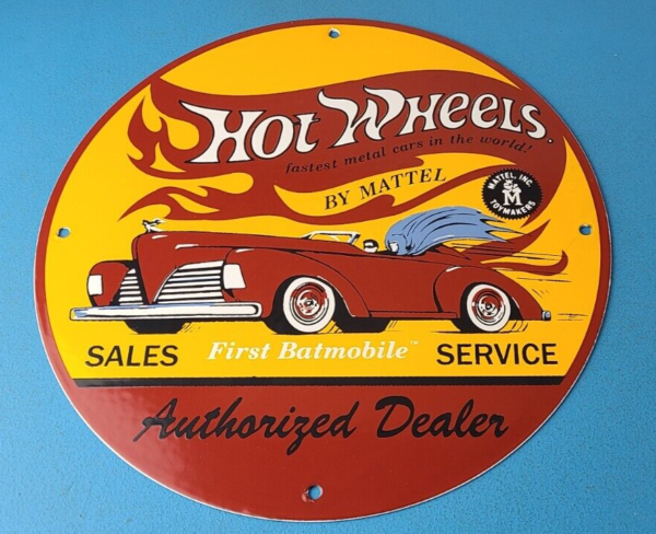 Vintage Hot Wheels Sign Mattel Batman Die Cast Cars Porcelain Gas Pump Sign 305726767889