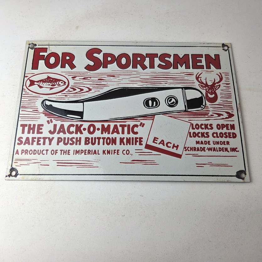 Vintage Imperial Knife Sign - Jack O Matic Button Knife Gas Pump Sign - Image 3