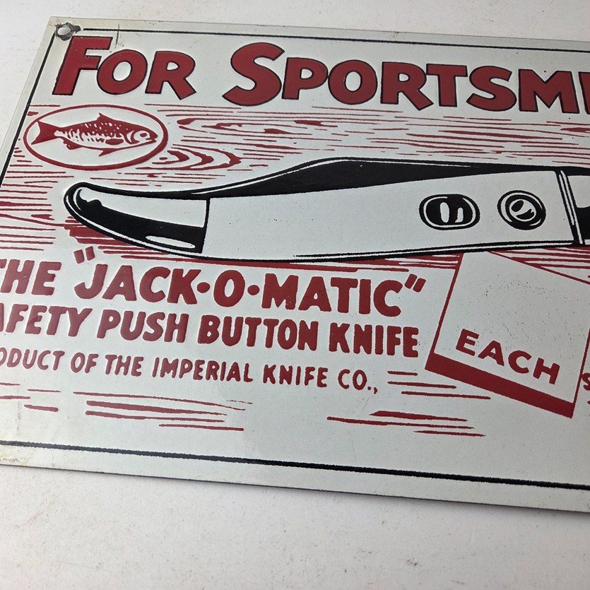 Vintage Imperial Knife Sign - Jack O Matic Button Knife Gas Pump Sign - Image 5