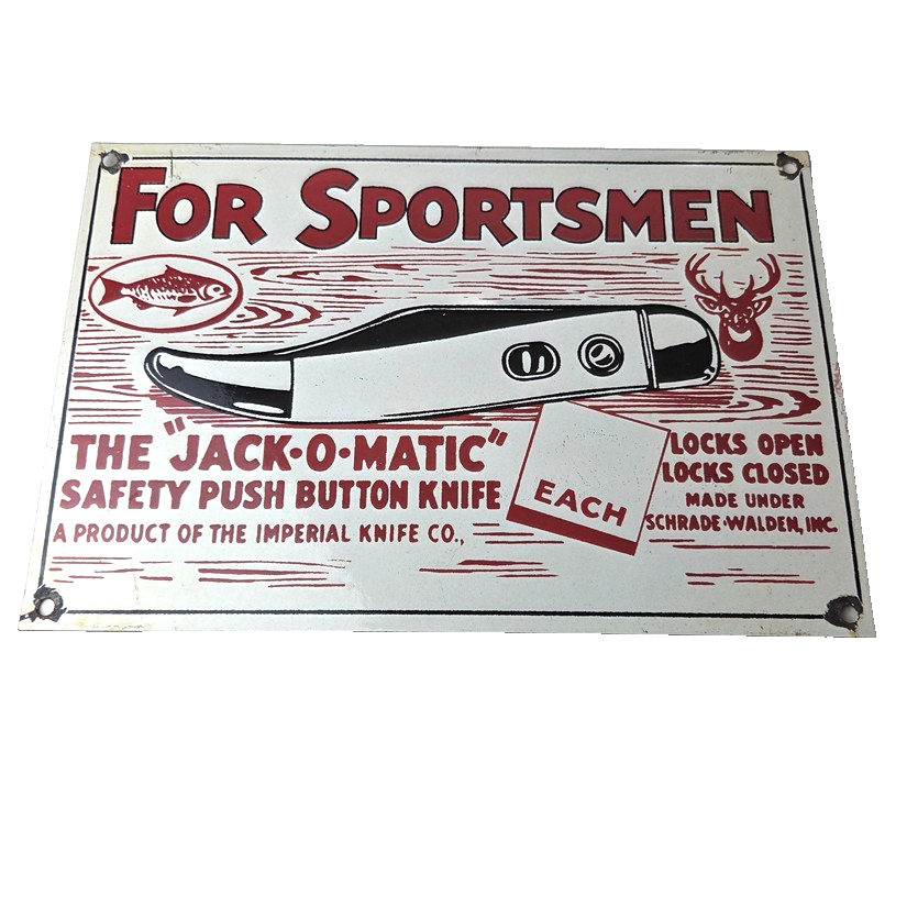 Vintage Imperial Knife Sign - Jack O Matic Button Knife Gas Pump Sign
