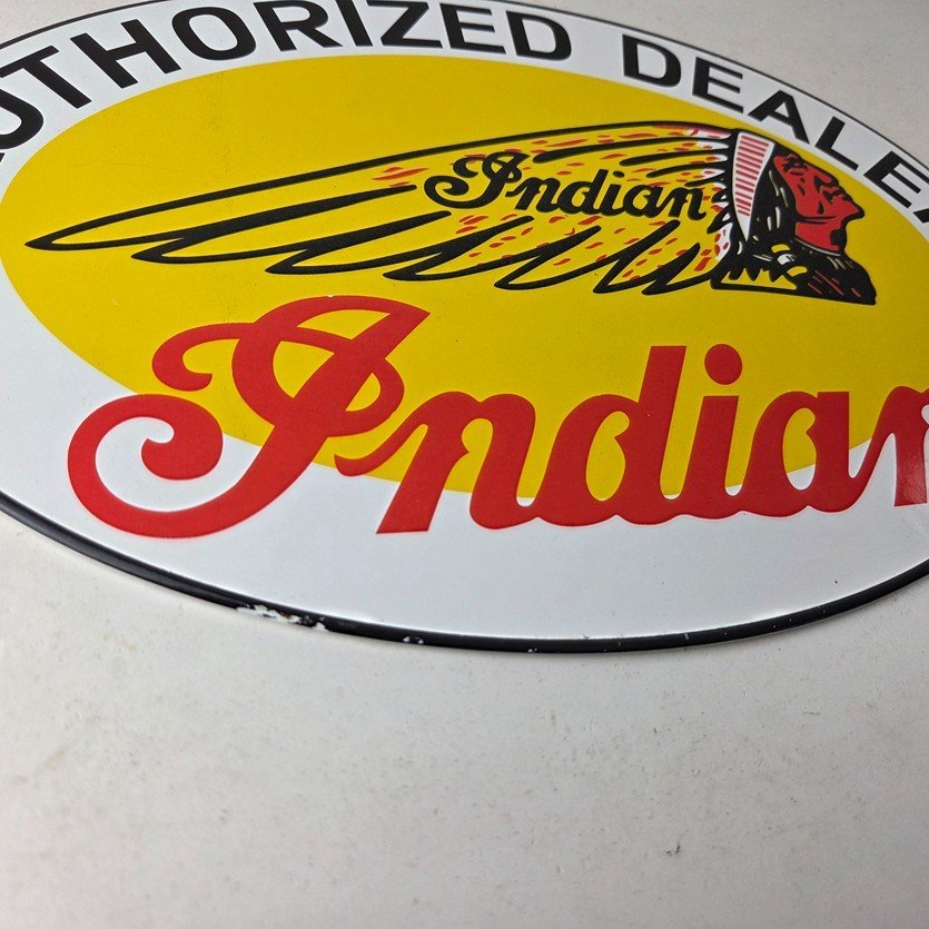 Vintage Indian Motorcycle Sign - Authorized Dealer Porcelain Gas Sign - Image 11