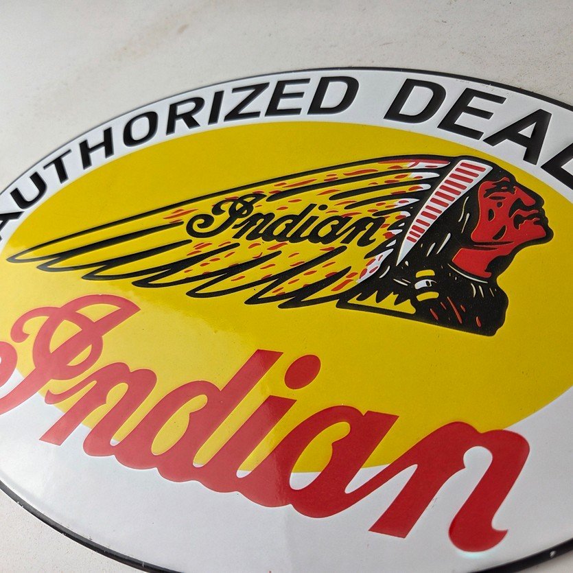 Vintage Indian Motorcycle Sign - Authorized Dealer Porcelain Gas Sign - Image 12