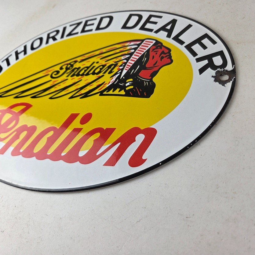 Vintage Indian Motorcycle Sign - Authorized Dealer Porcelain Gas Sign - Image 13