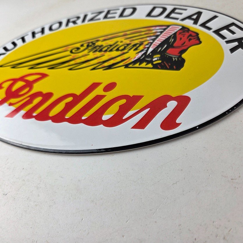 Vintage Indian Motorcycle Sign - Authorized Dealer Porcelain Gas Sign - Image 14