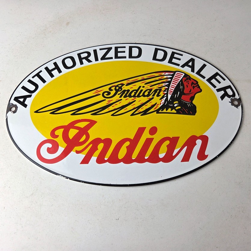 Vintage Indian Motorcycle Sign - Authorized Dealer Porcelain Gas Sign - Image 15