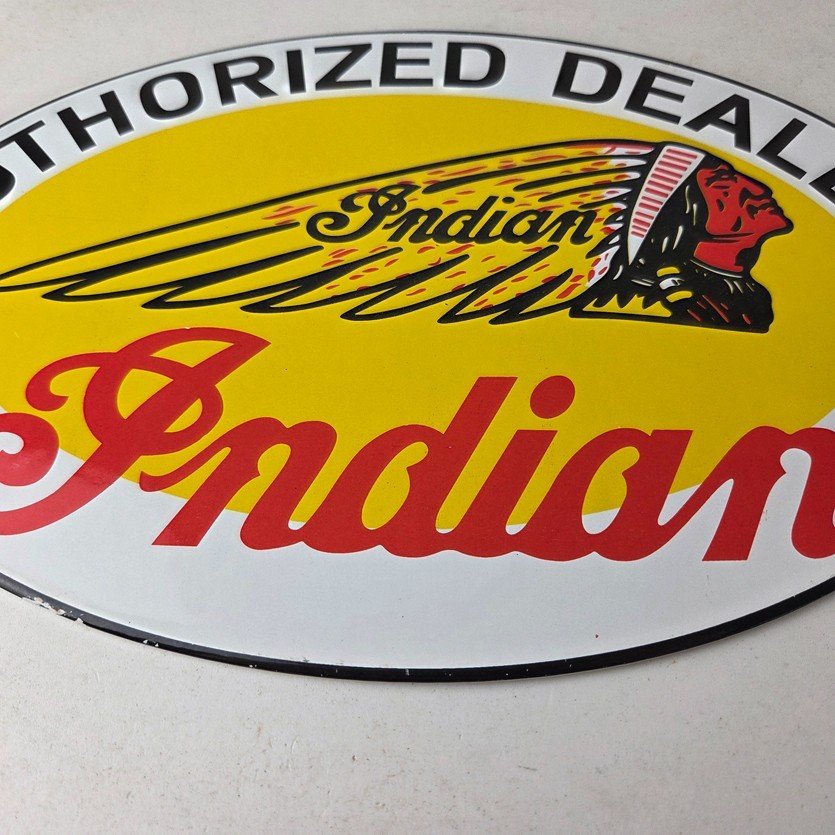 Vintage Indian Motorcycle Sign - Authorized Dealer Porcelain Gas Sign - Image 4