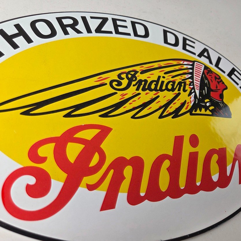 Vintage Indian Motorcycle Sign - Authorized Dealer Porcelain Gas Sign - Image 5