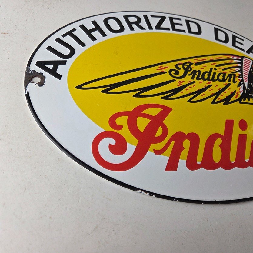 Vintage Indian Motorcycle Sign - Authorized Dealer Porcelain Gas Sign - Image 6