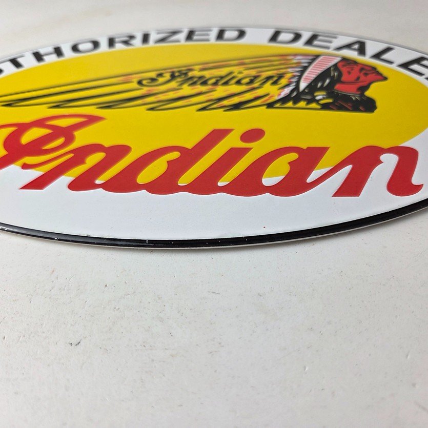 Vintage Indian Motorcycle Sign - Authorized Dealer Porcelain Gas Sign - Image 10