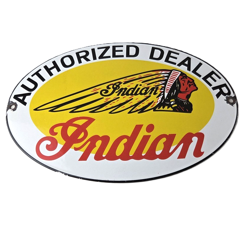 Vintage Indian Motorcycle Sign - Authorized Dealer Porcelain Gas Sign