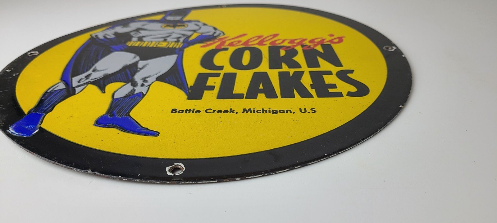 Vintage Kelloggs Sign - Corn Flakes Porcelain Batman Cereal Breakfast Gas Sign - Image 11