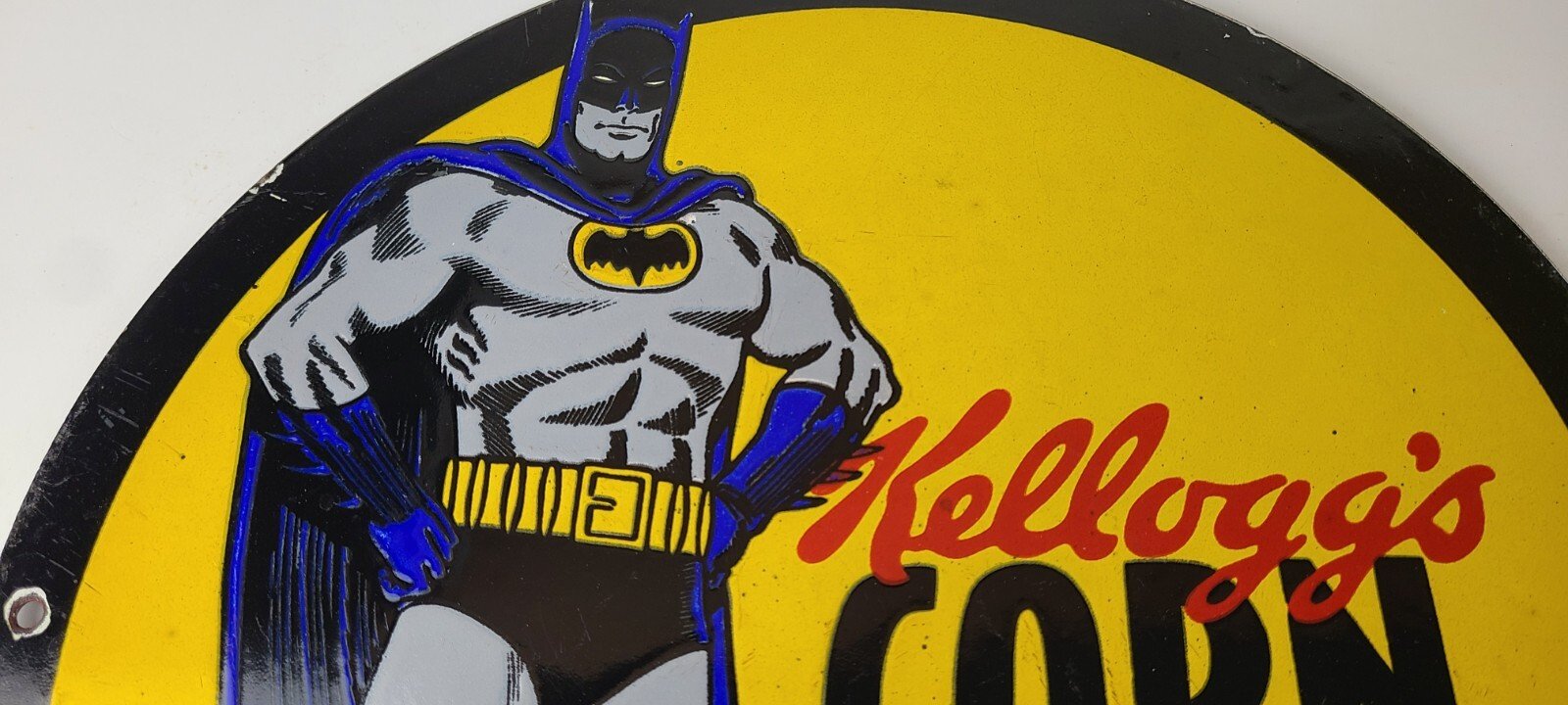 Vintage Kelloggs Sign - Corn Flakes Porcelain Batman Cereal Breakfast Gas Sign - Image 3