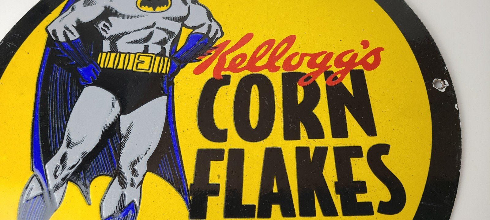 Vintage Kelloggs Sign - Corn Flakes Porcelain Batman Cereal Breakfast Gas Sign - Image 4