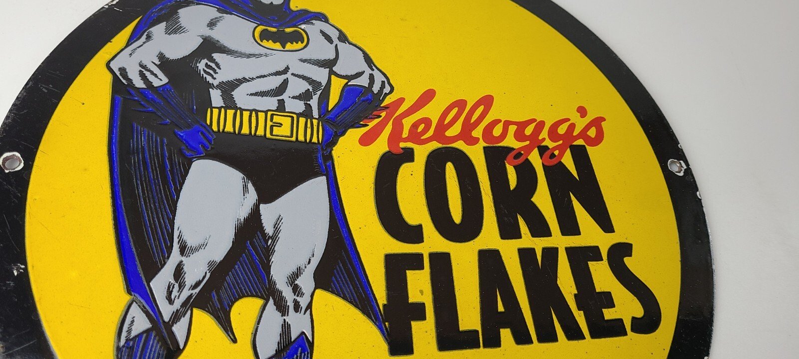 Vintage Kelloggs Sign - Corn Flakes Porcelain Batman Cereal Breakfast Gas Sign - Image 6