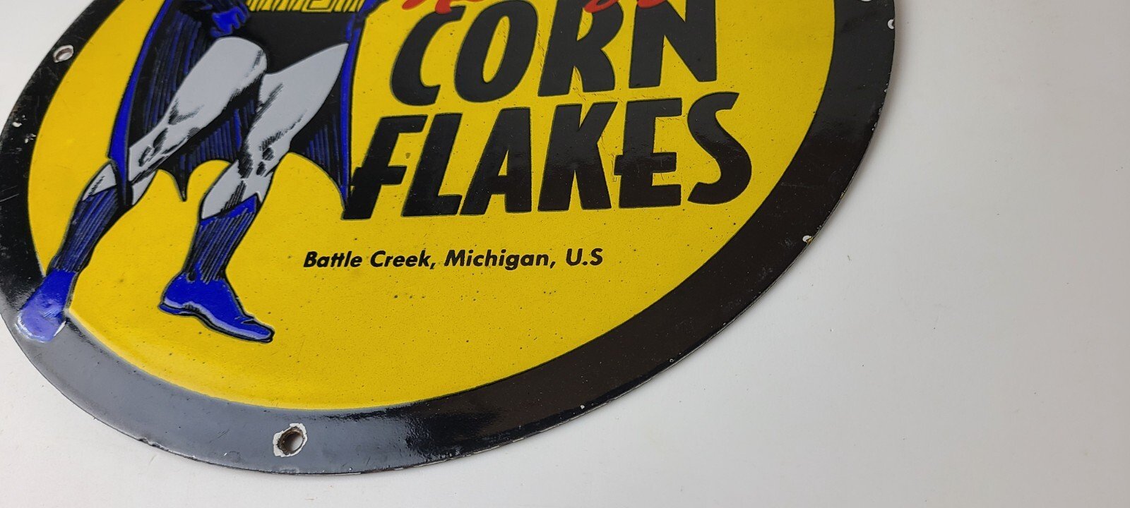 Vintage Kelloggs Sign - Corn Flakes Porcelain Batman Cereal Breakfast Gas Sign - Image 10