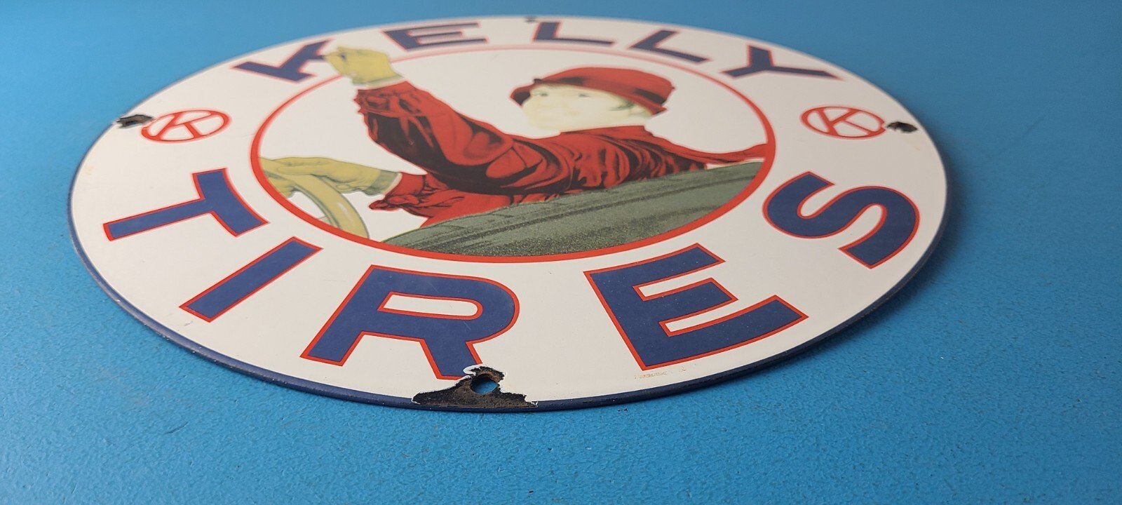 Vintage Kelly Tires Sign - Porcelain Gas Service Garage Shop Advertising Sign - Image 11