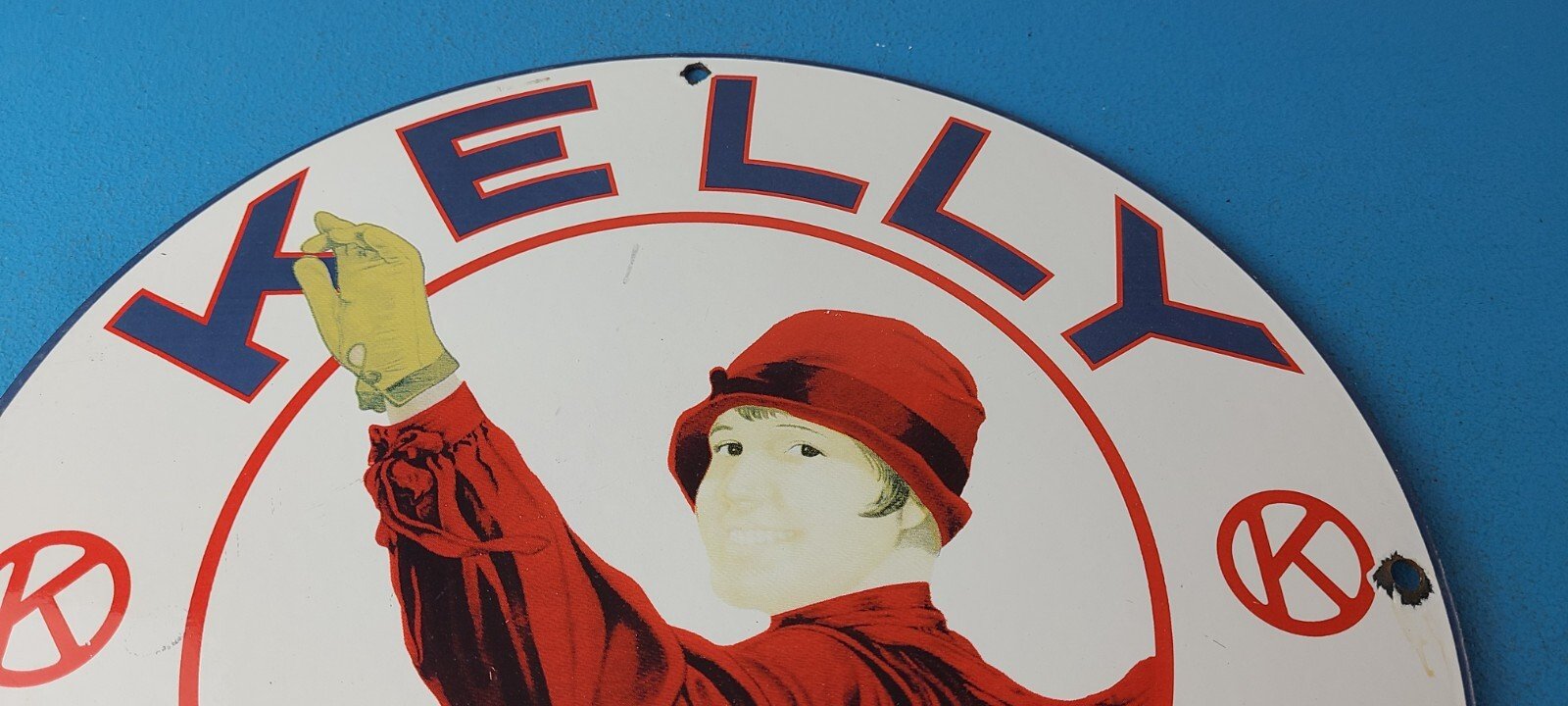 Vintage Kelly Tires Sign - Porcelain Gas Service Garage Shop Advertising Sign - Image 13