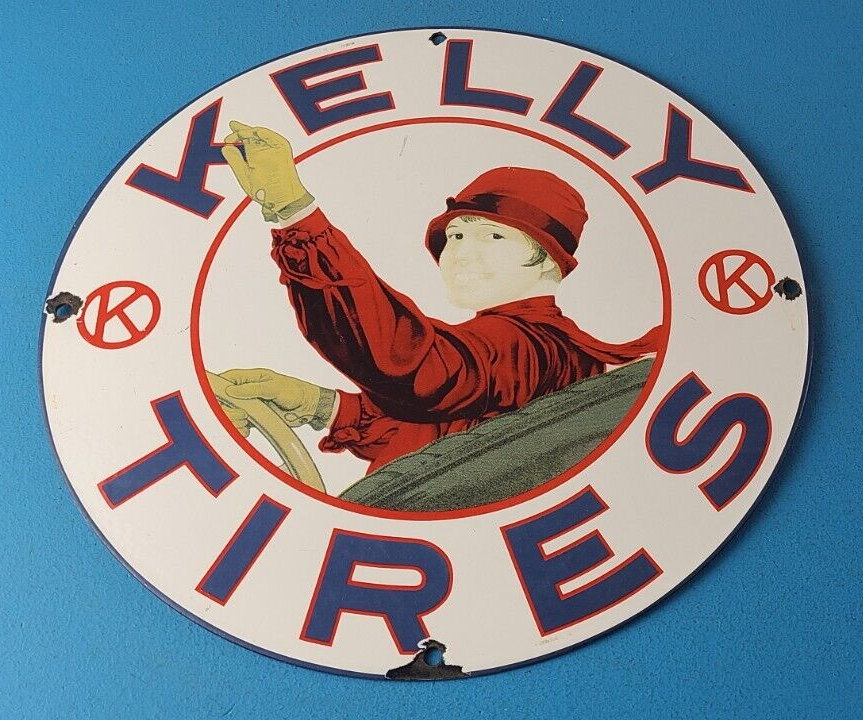 Vintage Kelly Tires Sign - Porcelain Gas Service Garage Shop Advertising Sign