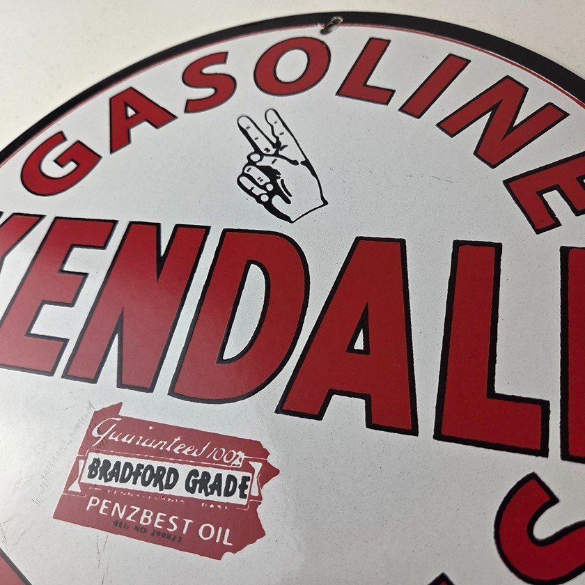 Vintage Kendall Gasoline Motor Oils Porcelain Sign - Bradford Grade Sign - Image 12