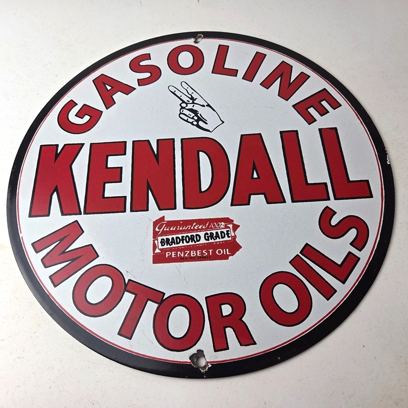 Vintage Kendall Gasoline Motor Oils Porcelain Sign - Bradford Grade Sign - Image 15