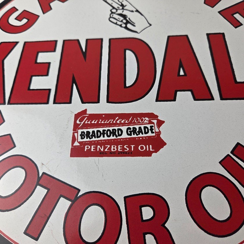 Vintage Kendall Gasoline Motor Oils Porcelain Sign - Bradford Grade Sign - Image 4