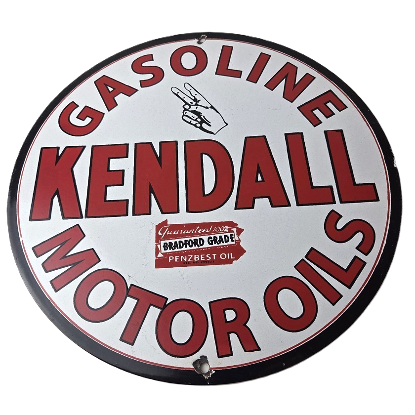 Vintage Kendall Gasoline Motor Oils Porcelain Sign - Bradford Grade Sign