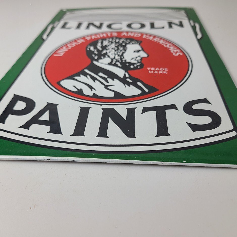 Vintage Lincoln Paints Sign - Varnishes Hardware Store Porcelain Gas Pump Sign - Image 11